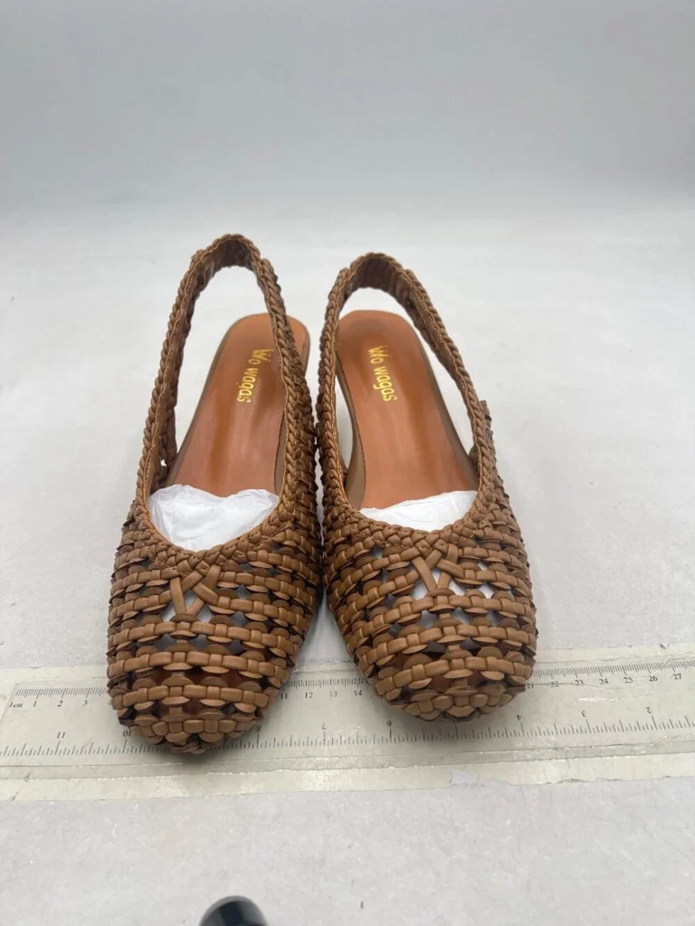 Brown Women's Slingback Strap Square Toe Pump Slip On Kitten Heels Woven Sandals